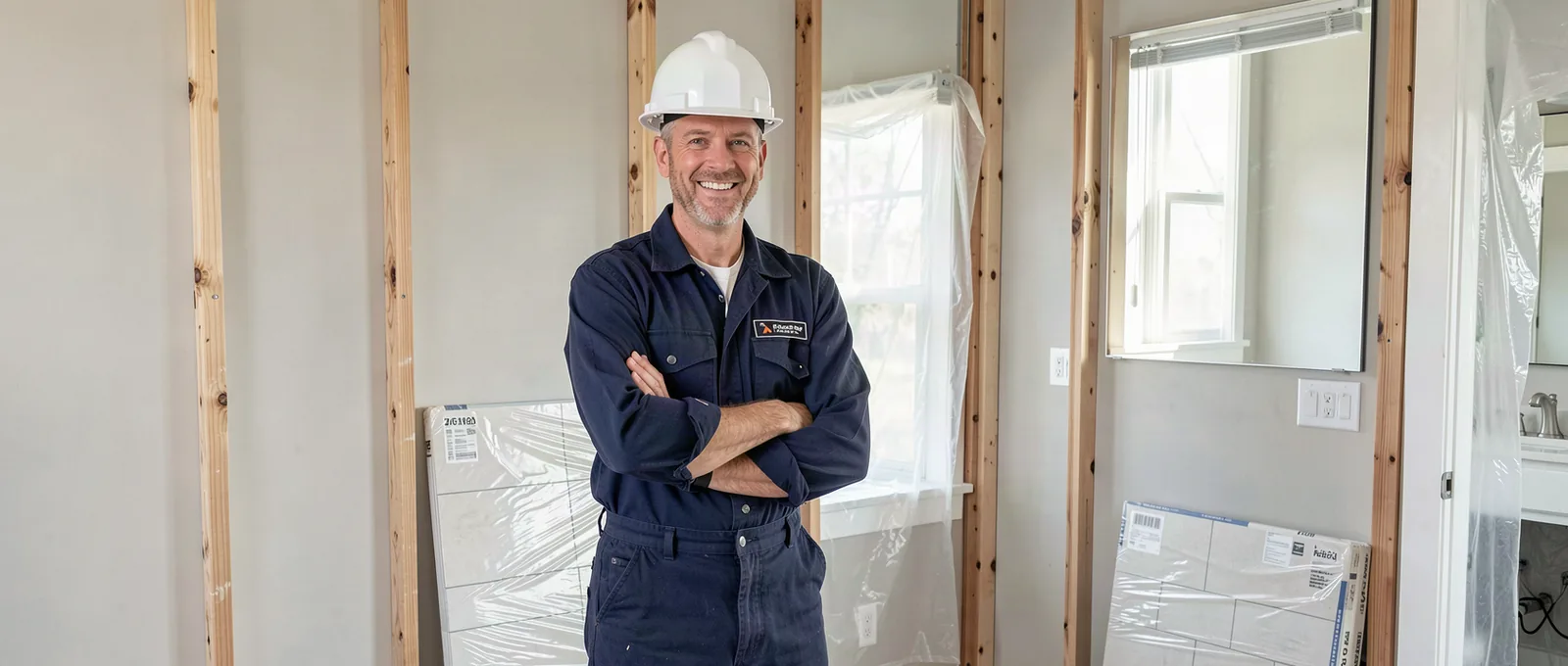 Bathroom remodel contractor on a job site in Raleigh, NC